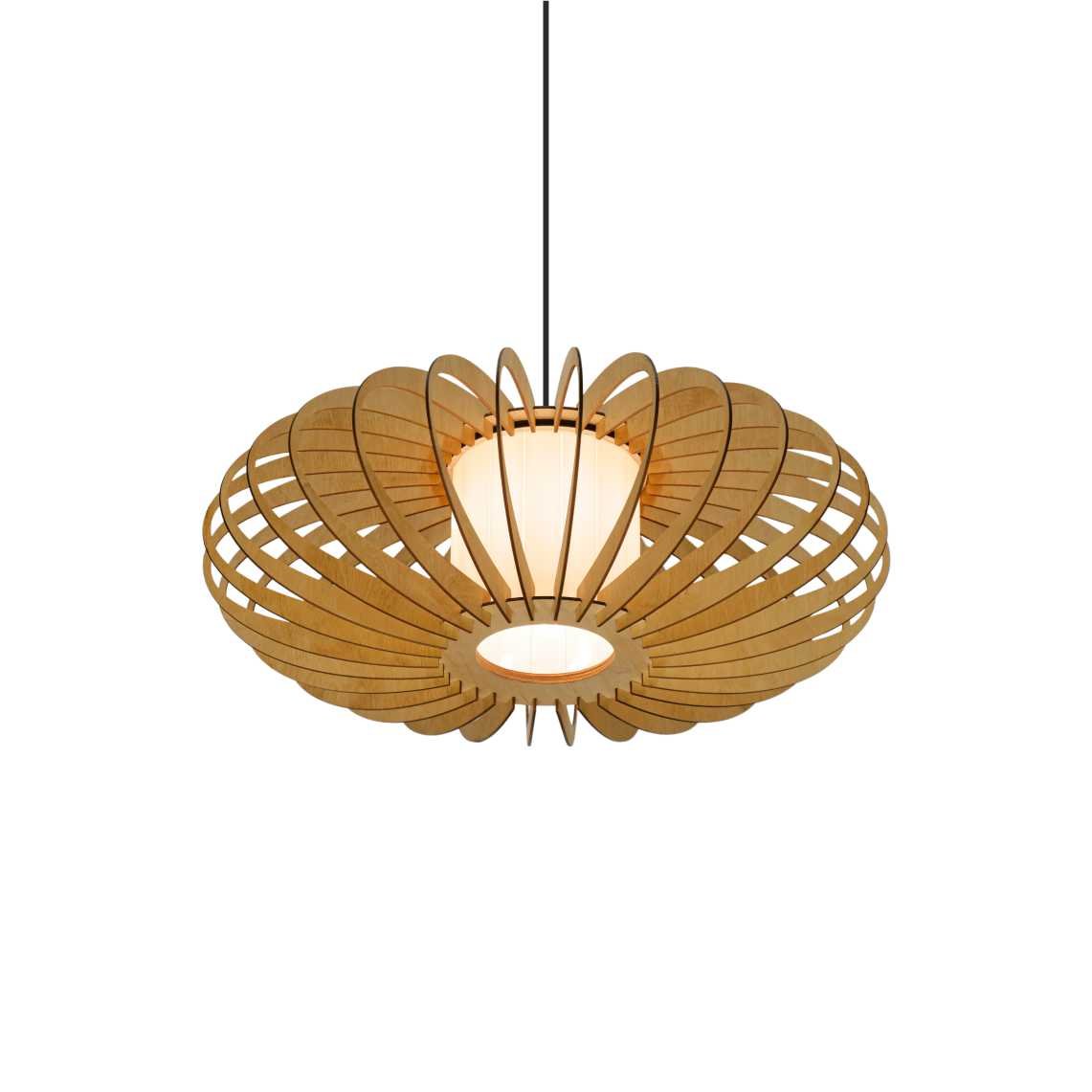 Natural ELLIPSE GLASS lampshade, wood ceiling light, Scandinavian pendant, BRADA, wood lamp, plywood chandelier, wood pendant light, wood light 2 Ellipse wood & glass ceiling light - Image 1