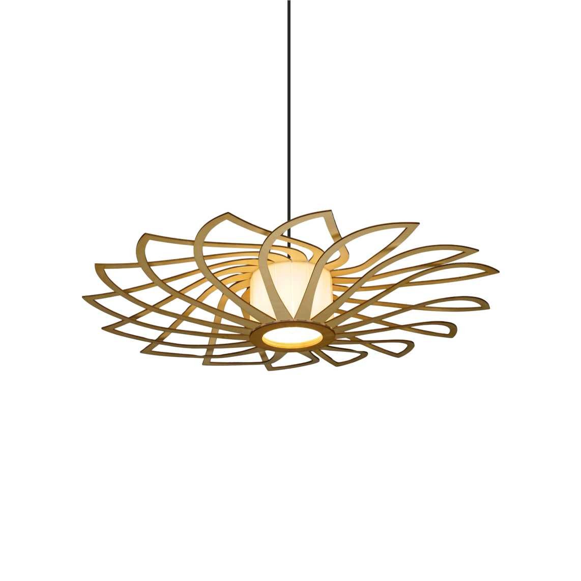 Natural SUNFLOWER lampshade, wood ceiling light, Scandinavian pendant, BRADA, wood lamp, plywood chandelier, wood pendant light, wood light 02 Sunflower wood & glass ceiling light - Image 1